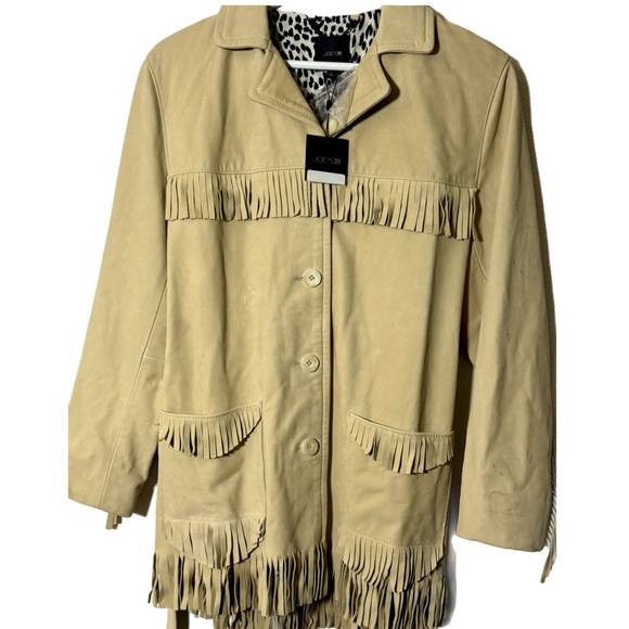 NWT $999 MSRP Joe's Jeans 100% Genuine Tan Leather Fringe Belted Jacket, Size M - Picture 5 of 15